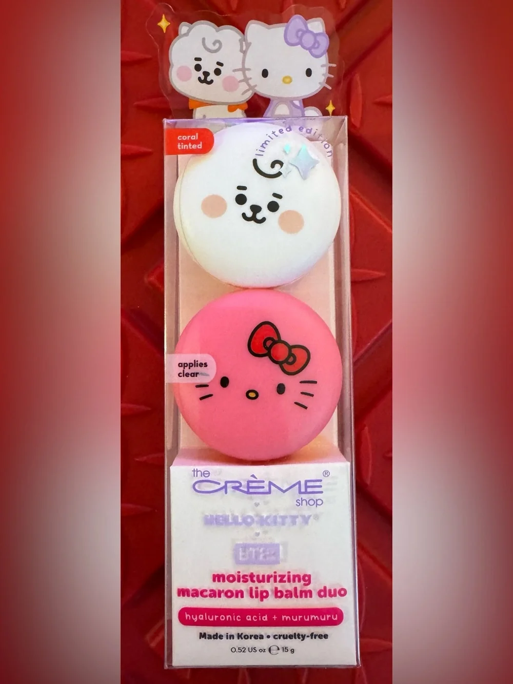 The Creme Shop Hello Kitty BT21 Moisturizing Macaron Lip Balm Duo